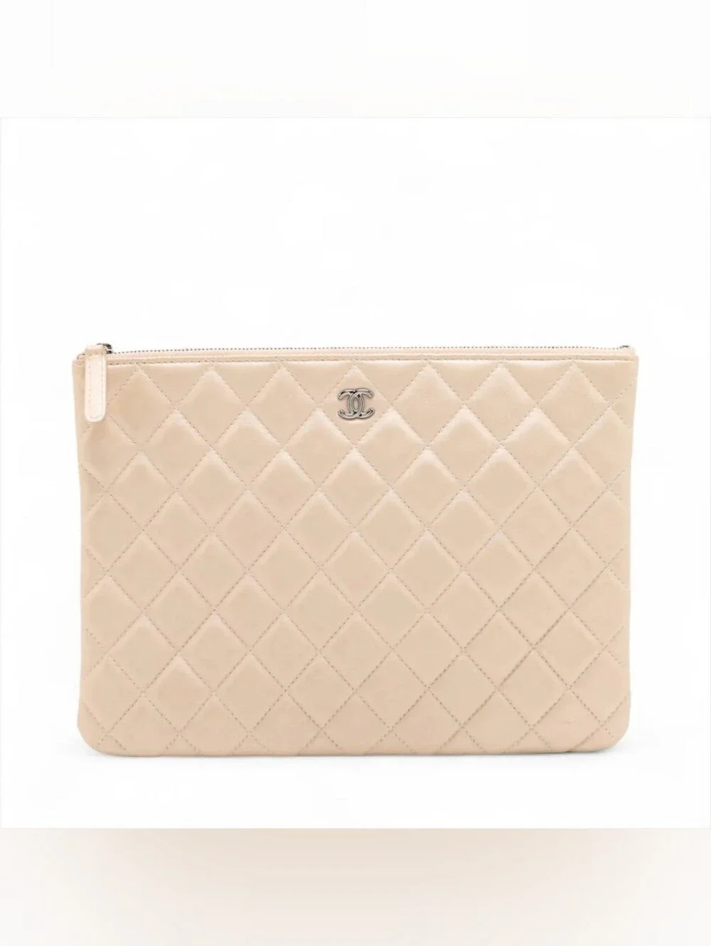 Chanel CC Logo Matelasse Lambskin Clutch Bag Beige